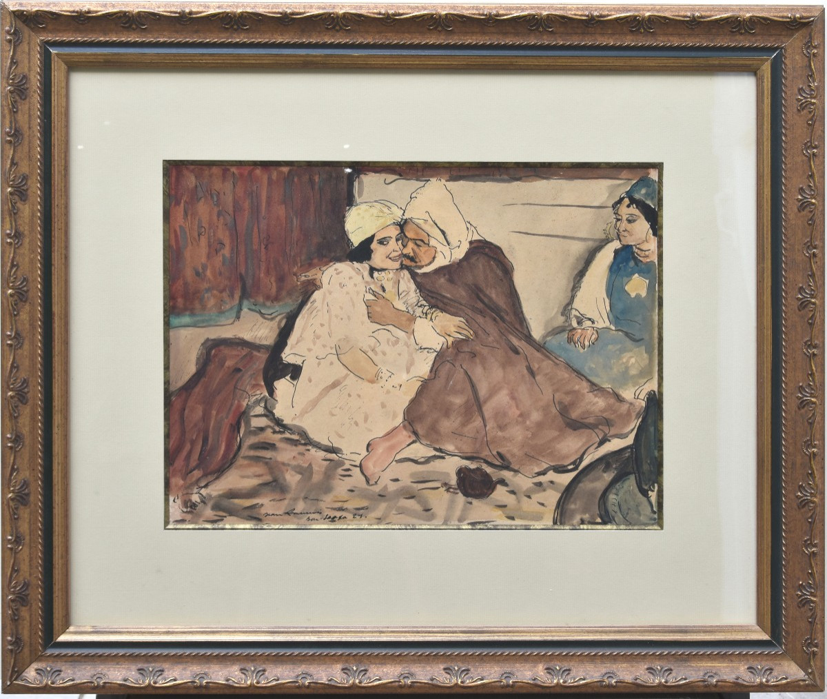 Jean Launois "interior Scene At "bou Saada"" 1921 Watercolor 27x36